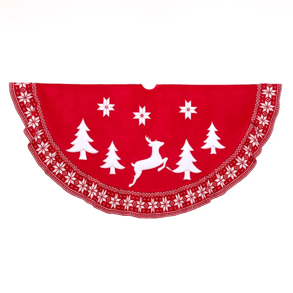 Kurt Adler 60-Inch Velvet Appliqué and Embroidered With Knitted Ruffle Border Tree Skirt