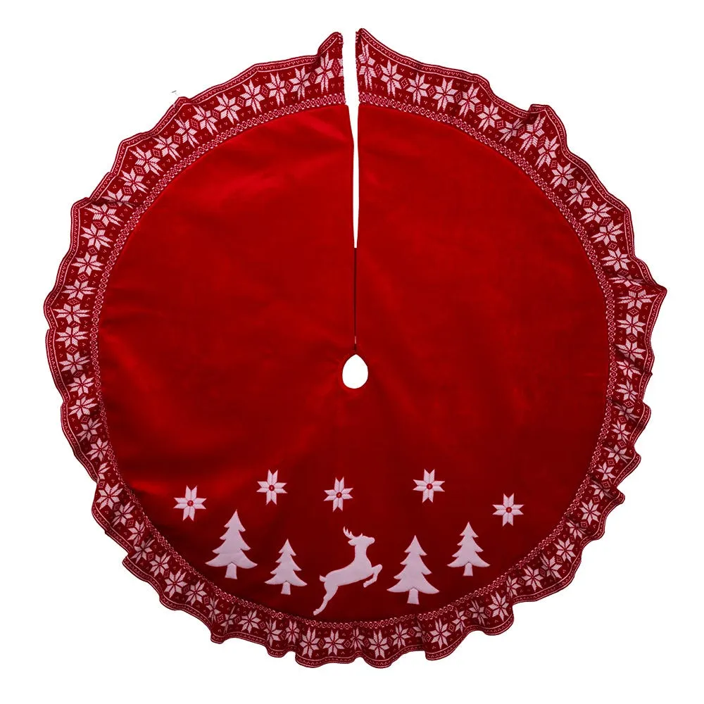 Kurt Adler 60-Inch Velvet Appliqué and Embroidered With Knitted Ruffle Border Tree Skirt