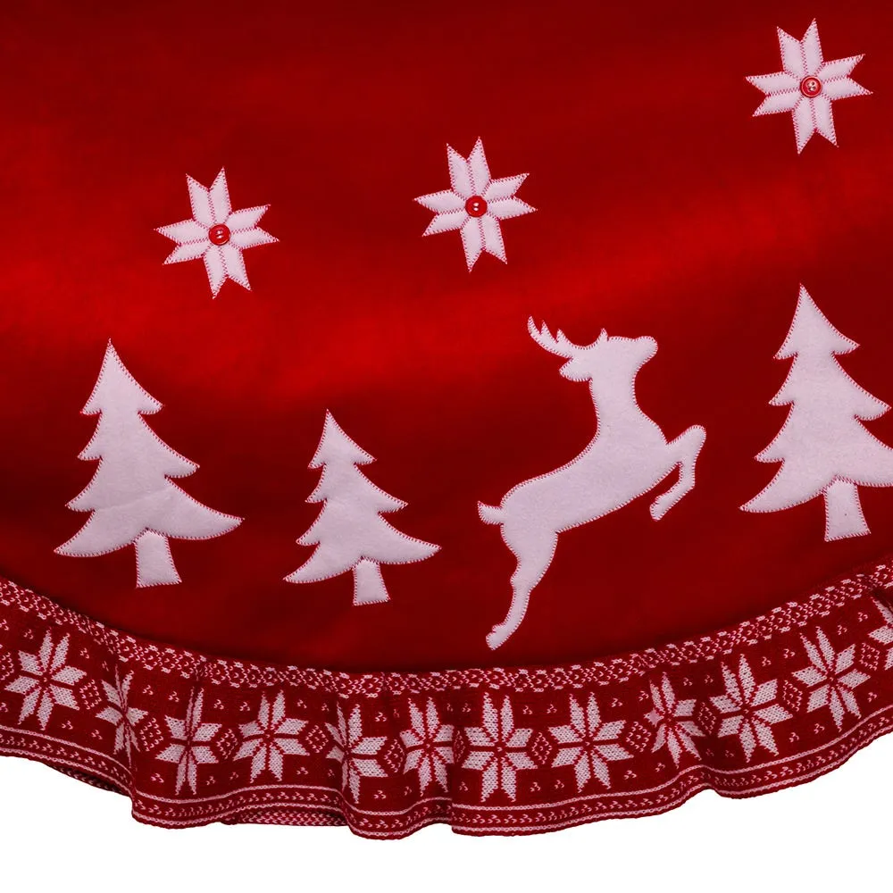 Kurt Adler 60-Inch Velvet Appliqué and Embroidered With Knitted Ruffle Border Tree Skirt