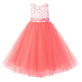 Lace Tulle Tutu Flower Girl Dress Ceremonial Gown Junior Pageant Dress Ballroom Gown 188