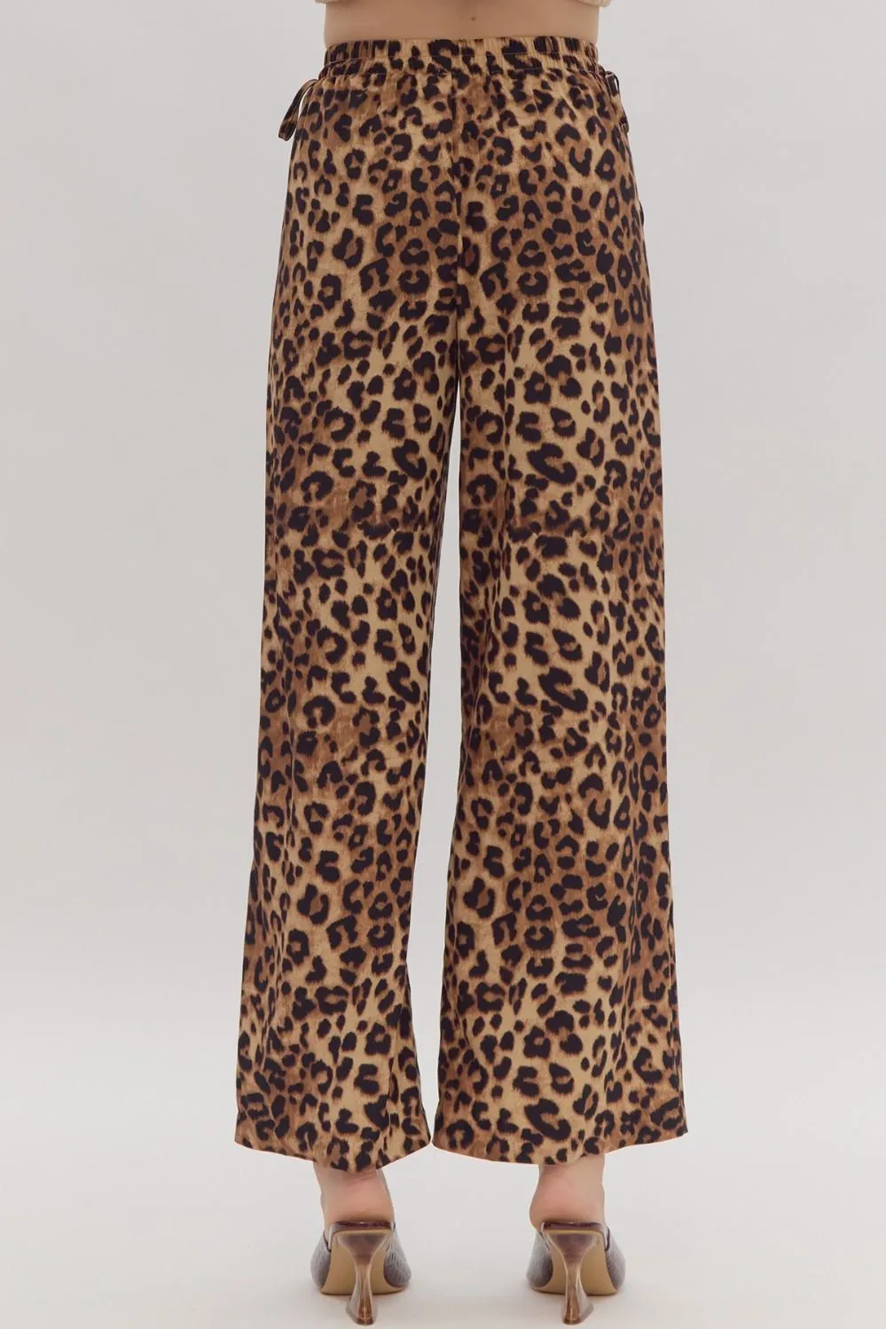 Leopard Print High Waisted Bottoms w/ Self Tie & Pockets