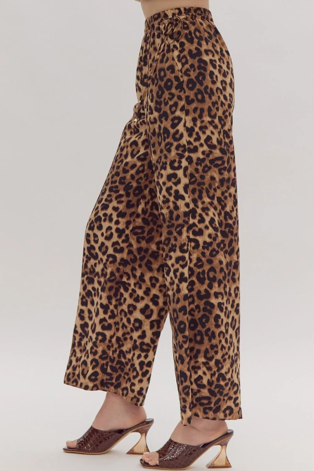 Leopard Print High Waisted Bottoms w/ Self Tie & Pockets