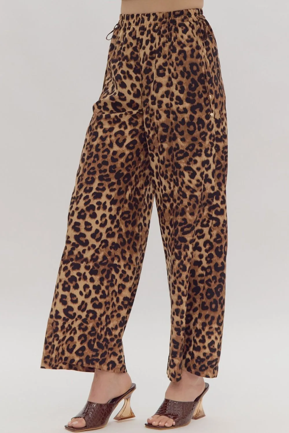 Leopard Print High Waisted Bottoms w/ Self Tie & Pockets