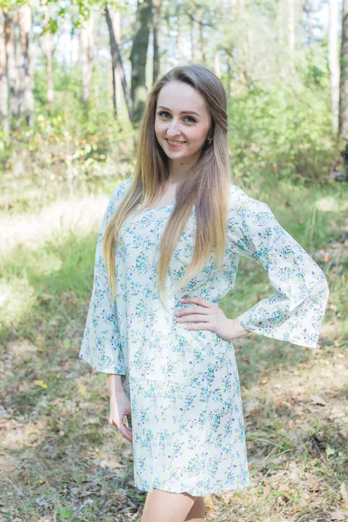 Light Blue Bella Tunic Style Caftan in Tiny Blossoms Pattern