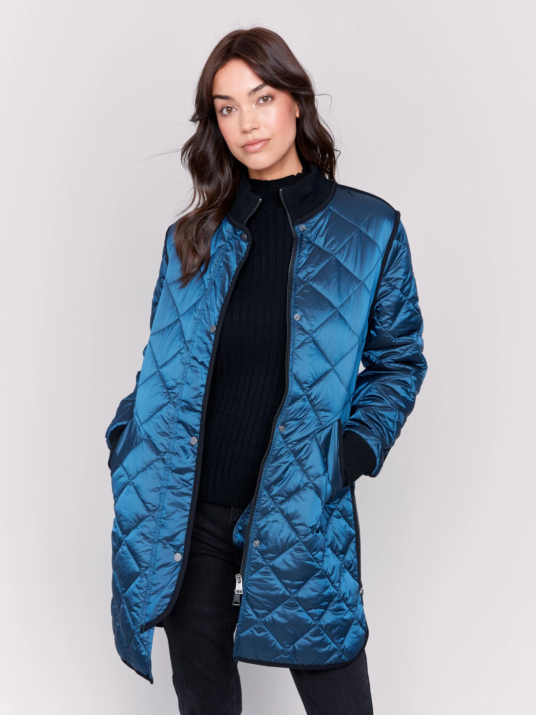 Long Quilted Puffer Jacket - Peacock