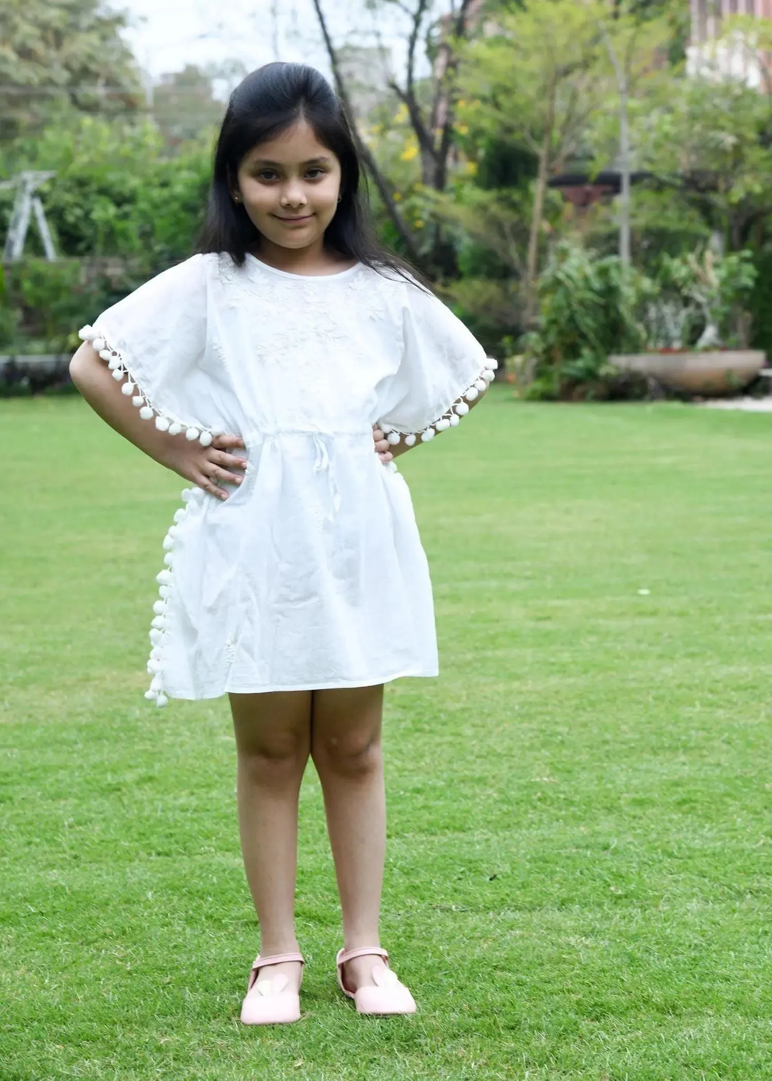 Lucknowi White Cotton Kaftan Girl (2-14 Years)