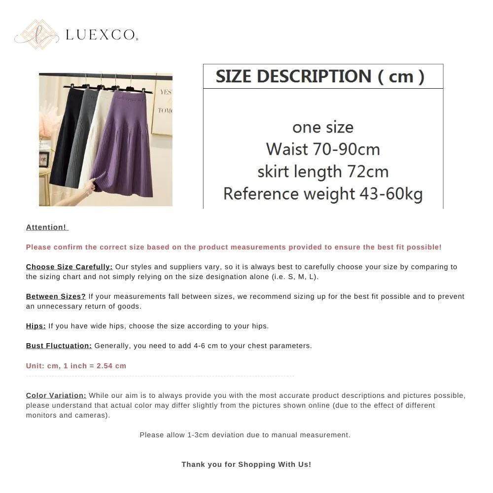 Luexco Mid-length A-line Ribbed Knitted Pleated Skirt