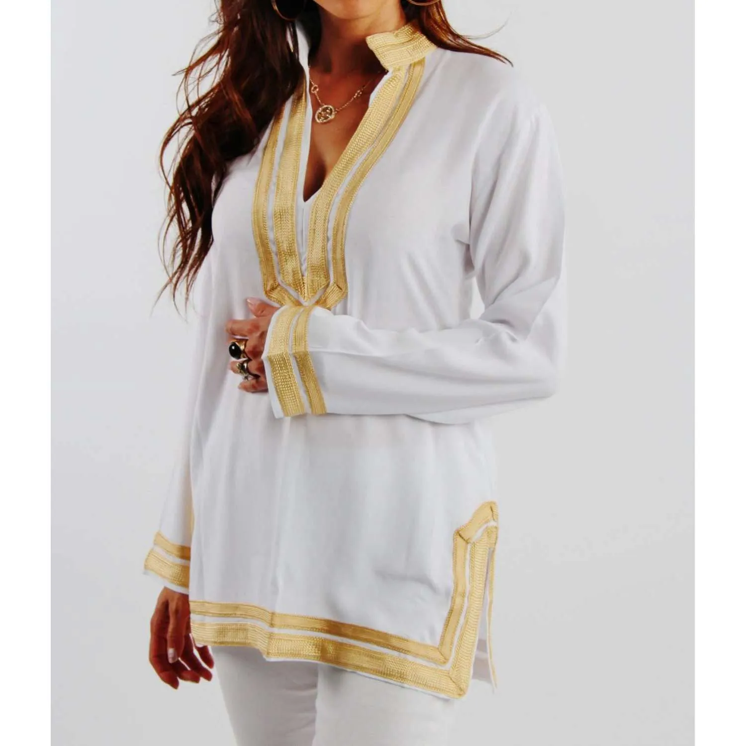 Mariam Style White Tunic with Golden Embroidery