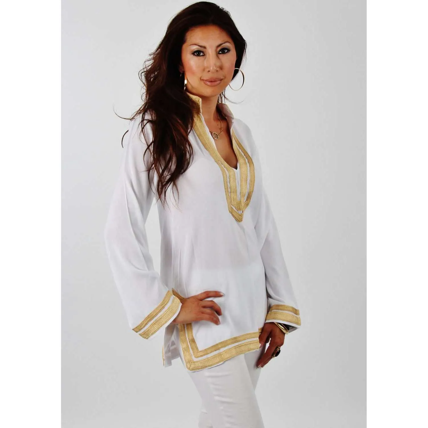 Mariam Style White Tunic with Golden Embroidery