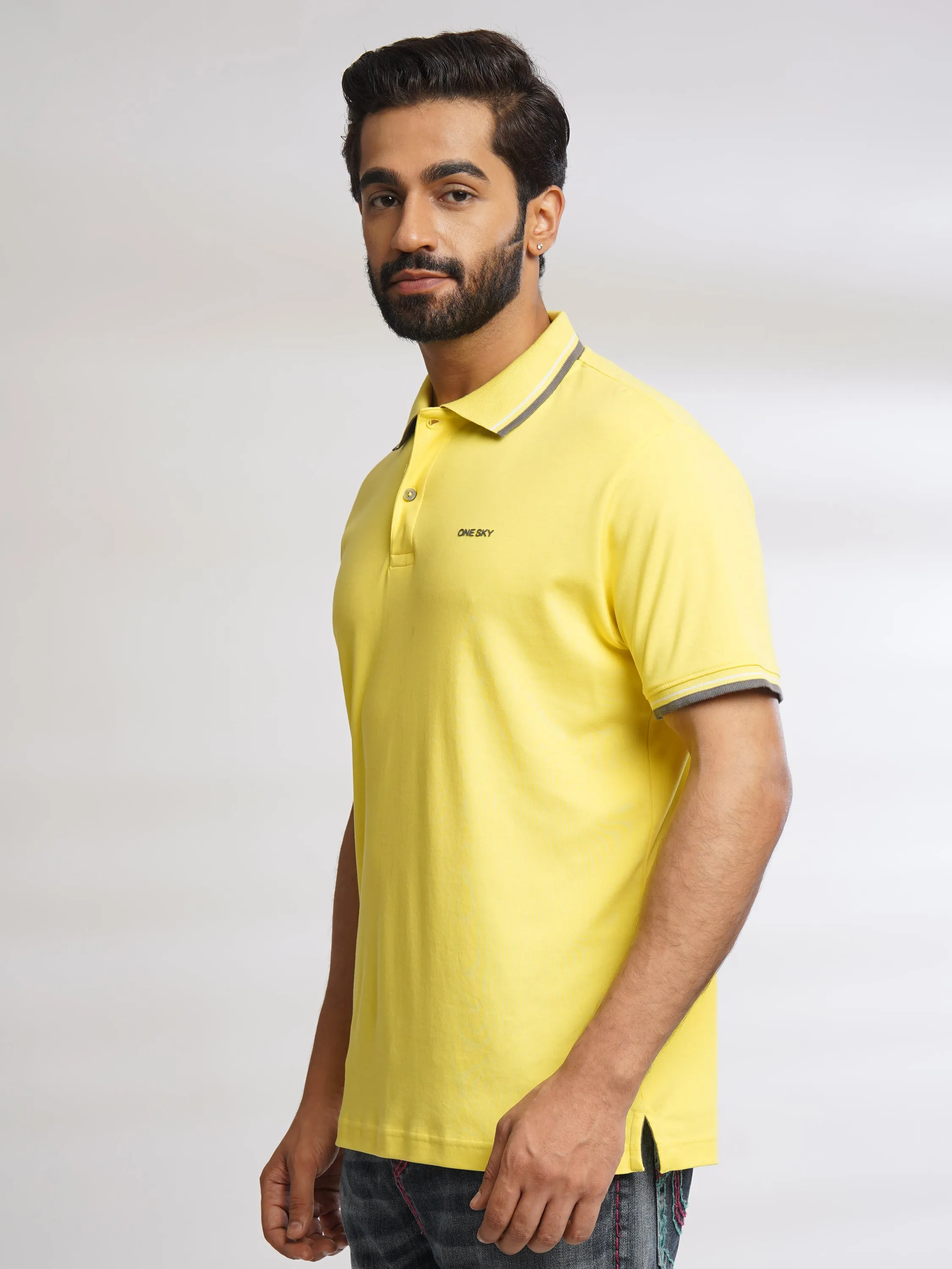 Men Pop Yellow Solid Cotton Polo T-Shirt