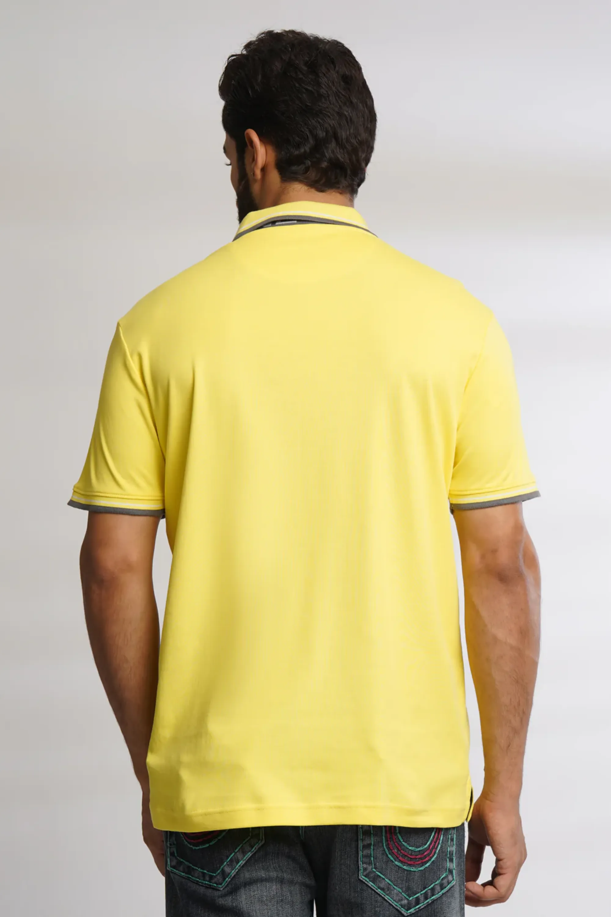 Men Pop Yellow Solid Cotton Polo T-Shirt