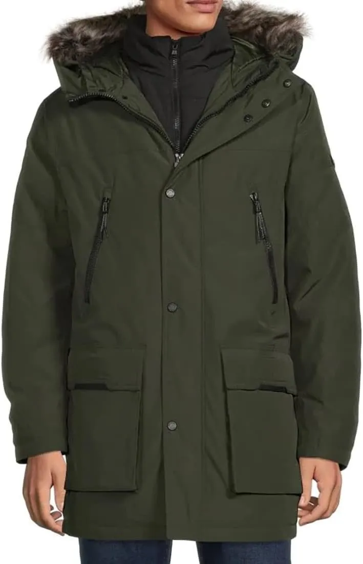 Michael Kors Men's Parka Jacket with Faux Fur Trim