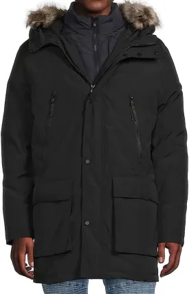 Michael Kors Men's Parka Jacket with Faux Fur Trim