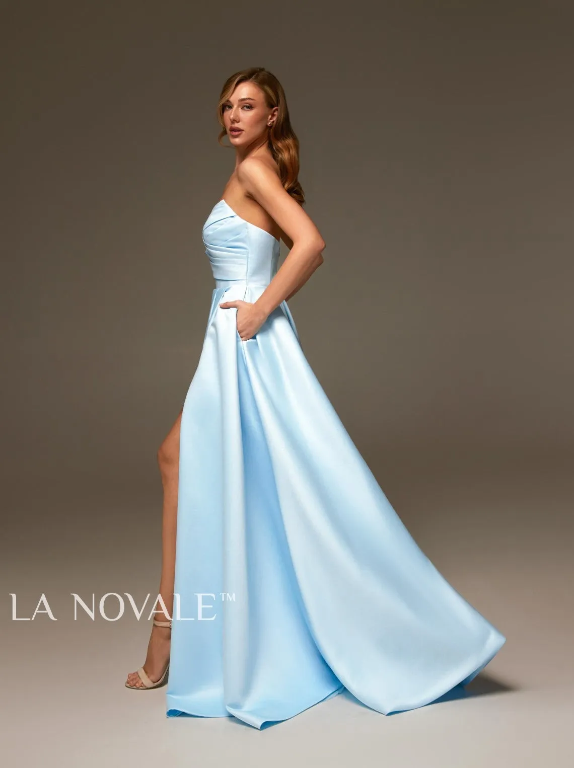 Minimal Chic Strapless Bridal Gown in Light Blue