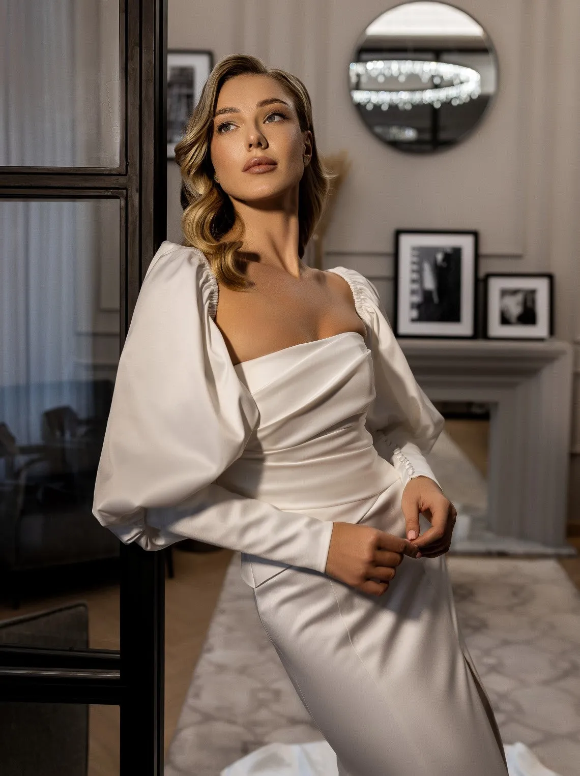 Old Hollywood satin bridal gown