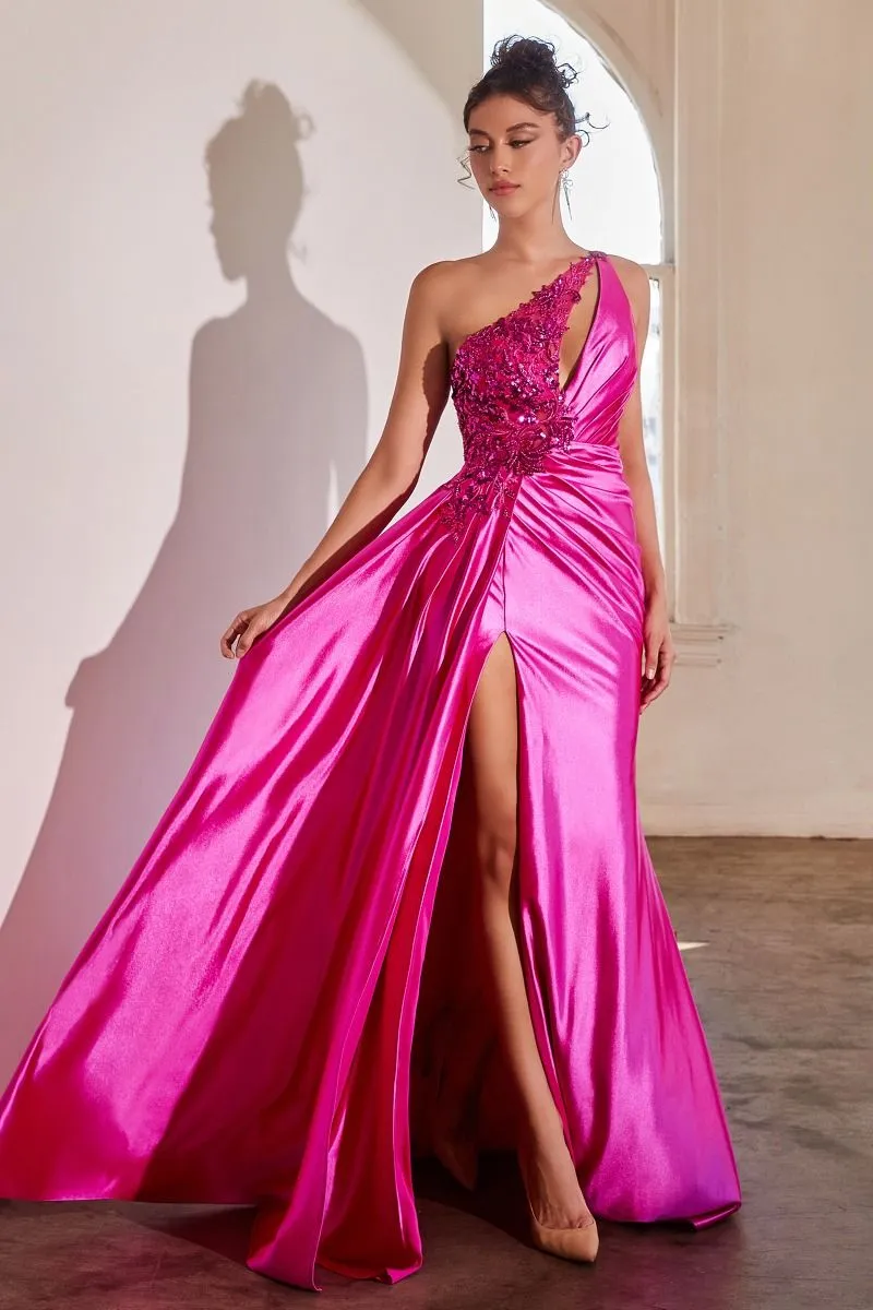 ONE SHOULDER EMBELLISHED SATIN GOWN CDCDS454