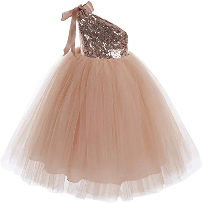 One-Shoulder Sequins Tutu Flower Girl Dress Junior Beauty Pageant Special Event Ballroom Gown 182(1)