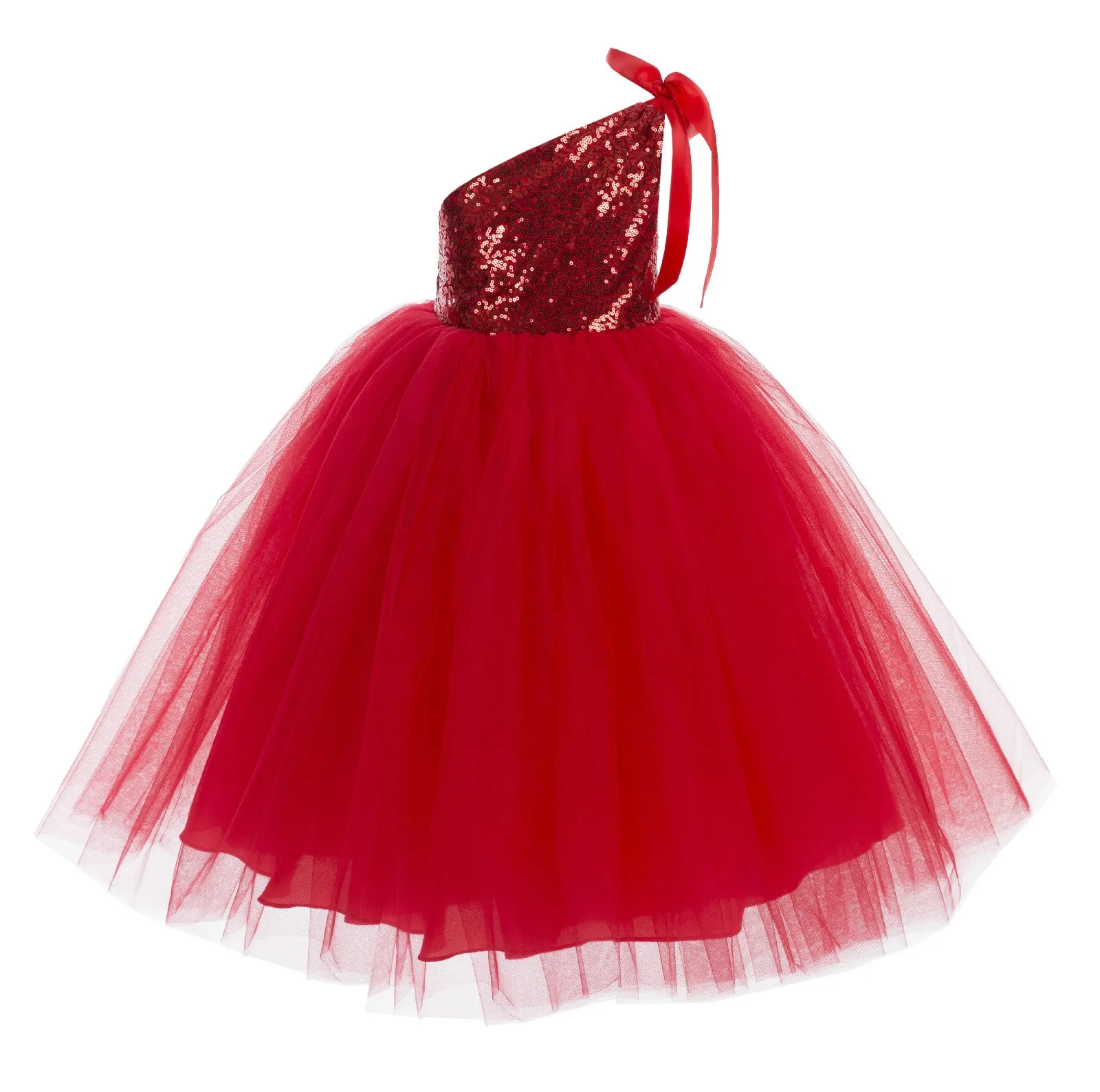 One-Shoulder Sequins Tutu Flower Girl Dress Junior Beauty Pageant Special Event Ballroom Gown 182(1)