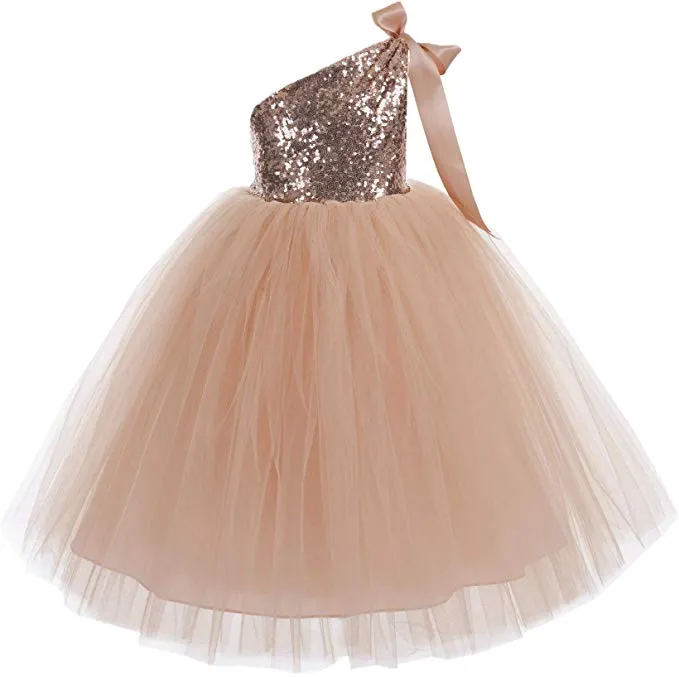 One-Shoulder Sequins Tutu Flower Girl Dress Junior Beauty Pageant Special Event Ballroom Gown 182(1)