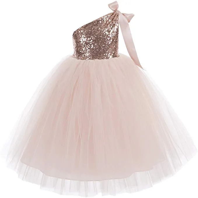 One-Shoulder Sequins Tutu Flower Girl Dress Junior Beauty Pageant Special Event Ballroom Gown 182(1)