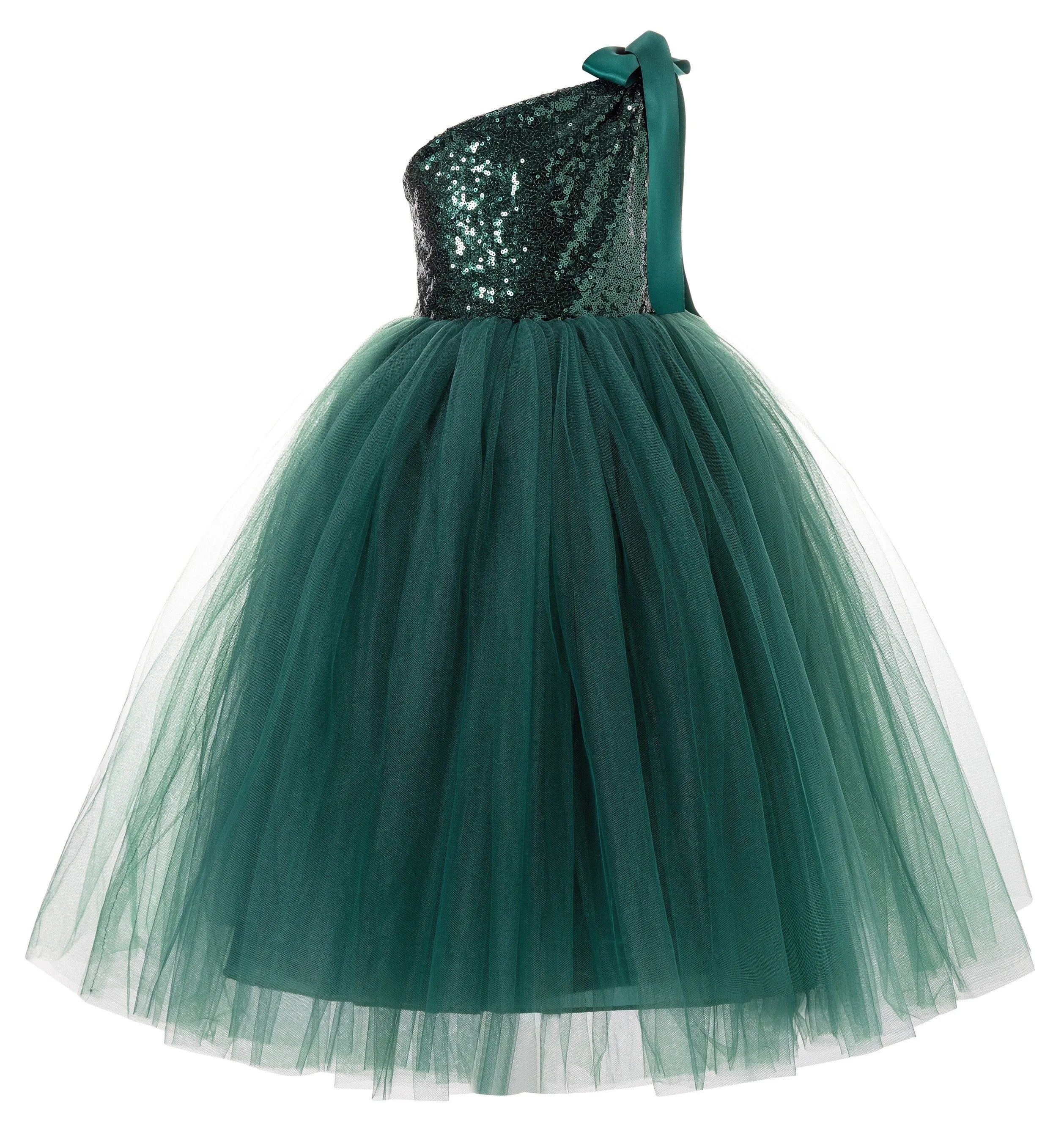 One-Shoulder Sequins Tutu Flower Girl Dress Junior Beauty Pageant Special Event Ballroom Gown 182(1)