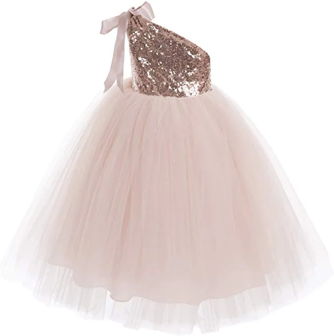 One-Shoulder Sequins Tutu Flower Girl Dress Junior Beauty Pageant Special Event Ballroom Gown 182(1)