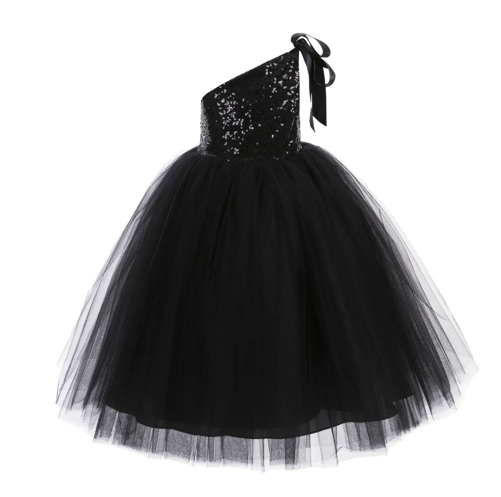 One-Shoulder Sequins Tutu Flower Girl Dress Junior Beauty Pageant Special Event Ballroom Gown 182(1)