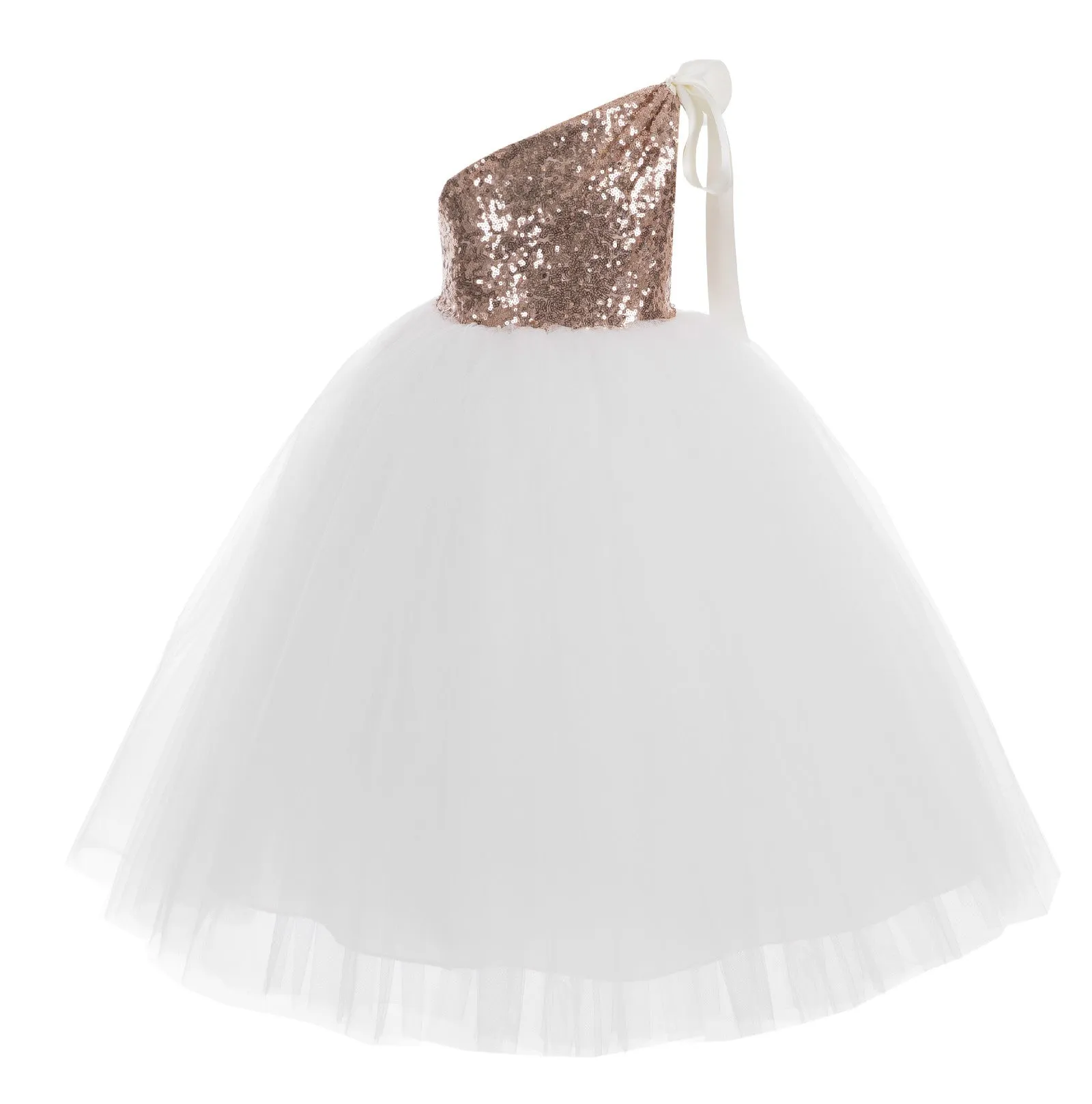 One-Shoulder Sequins Tutu Flower Girl Dress Junior Beauty Pageant Special Event Ballroom Gown 182(1)