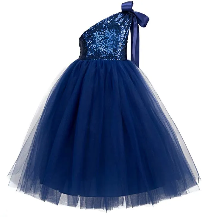 One-Shoulder Sequins Tutu Flower Girl Dress Junior Beauty Pageant Special Event Ballroom Gown 182(1)