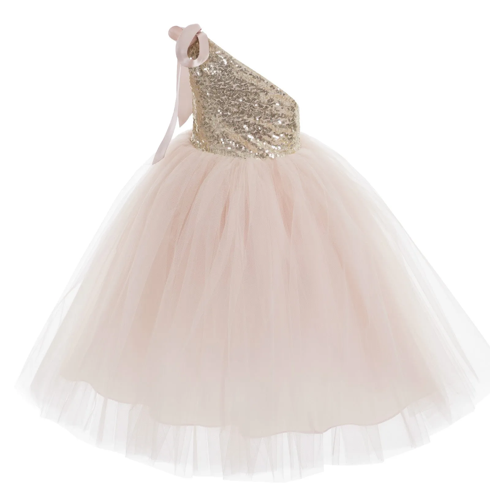 One-Shoulder Sequins Tutu Flower Girl Dress Junior Beauty Pageant Special Event Ballroom Gown 182(1)