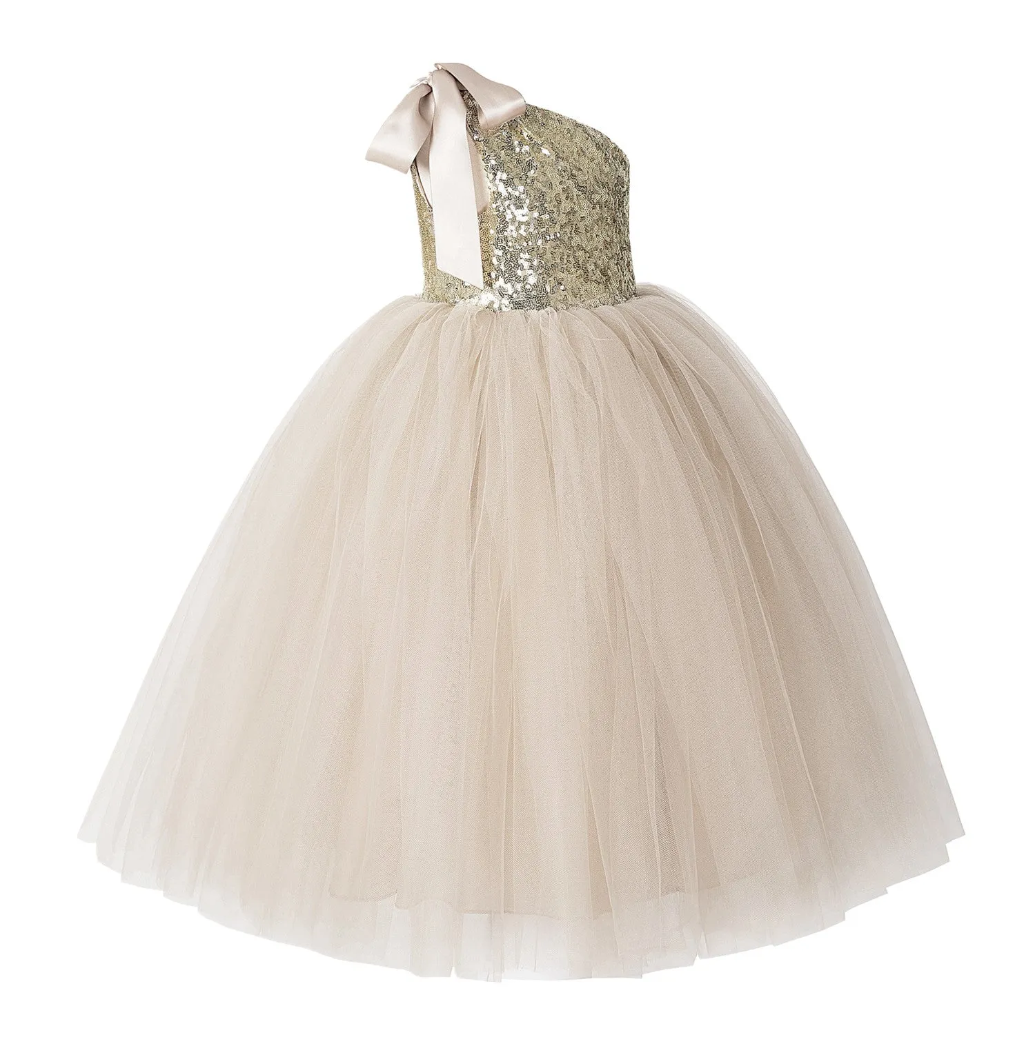 One-Shoulder Sequins Tutu Flower Girl Dress Junior Beauty Pageant Special Event Ballroom Gown 182(2)