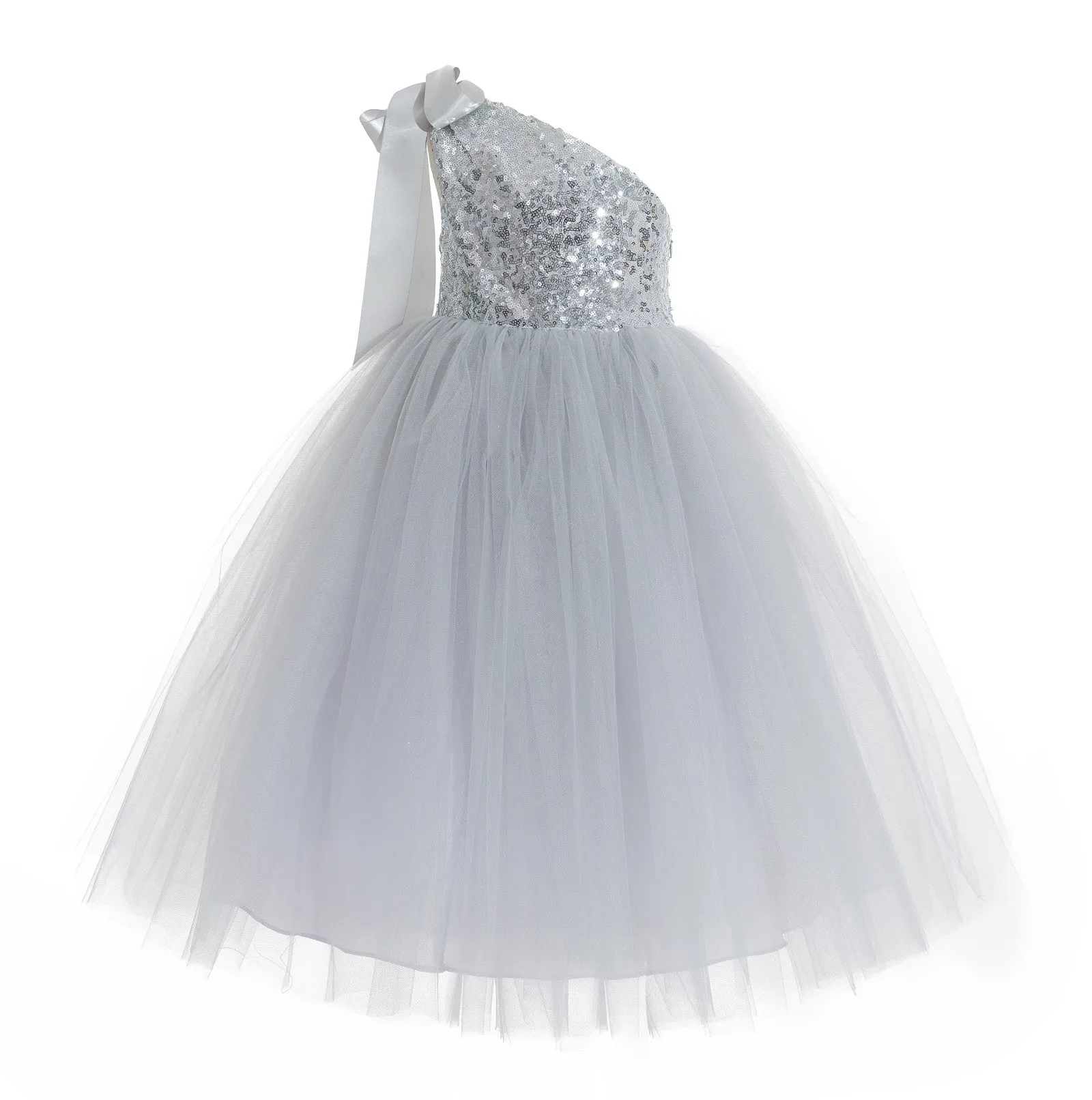 One-Shoulder Sequins Tutu Flower Girl Dress Junior Beauty Pageant Special Event Ballroom Gown 182(2)