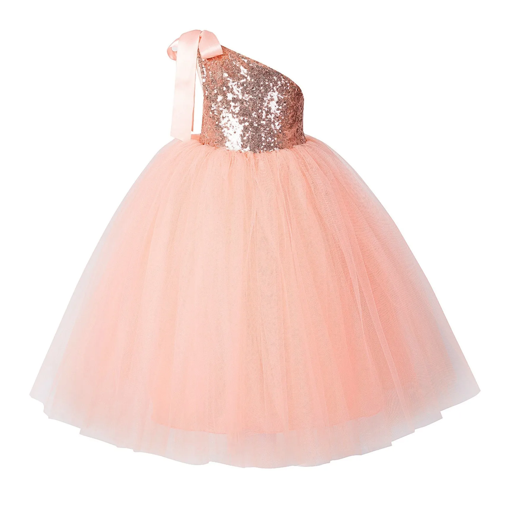 One-Shoulder Sequins Tutu Flower Girl Dress Junior Beauty Pageant Special Event Ballroom Gown 182(2)