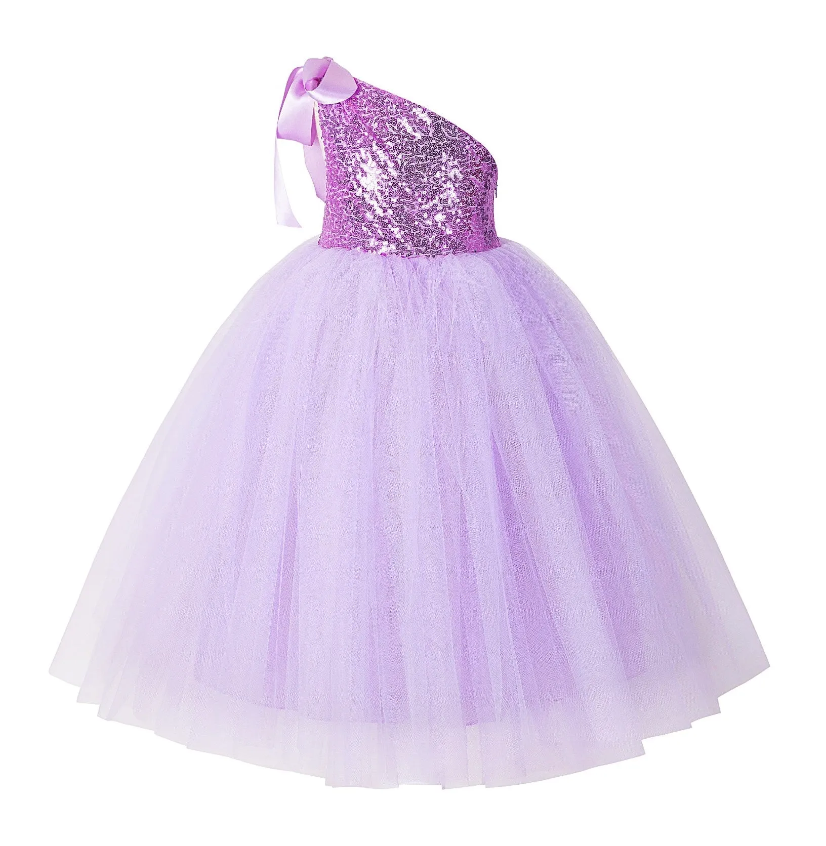 One-Shoulder Sequins Tutu Flower Girl Dress Junior Beauty Pageant Special Event Ballroom Gown 182(2)