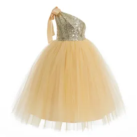 One-Shoulder Sequins Tutu Flower Girl Dress Junior Beauty Pageant Special Event Ballroom Gown 182(2)