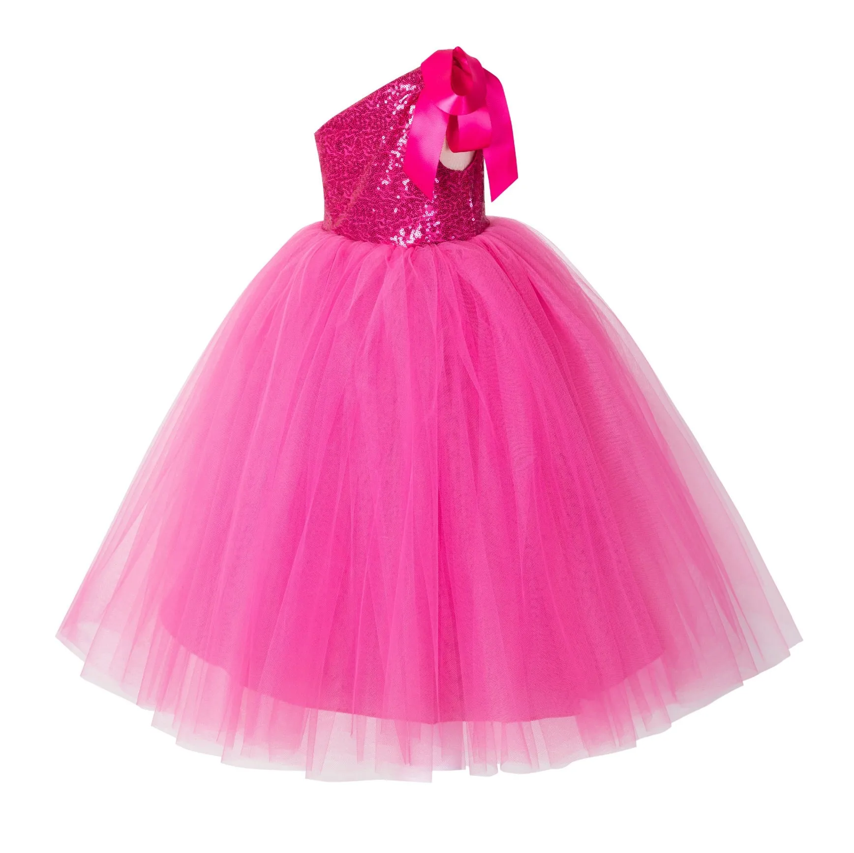 One-Shoulder Sequins Tutu Flower Girl Dress Junior Beauty Pageant Special Event Ballroom Gown 182(2)