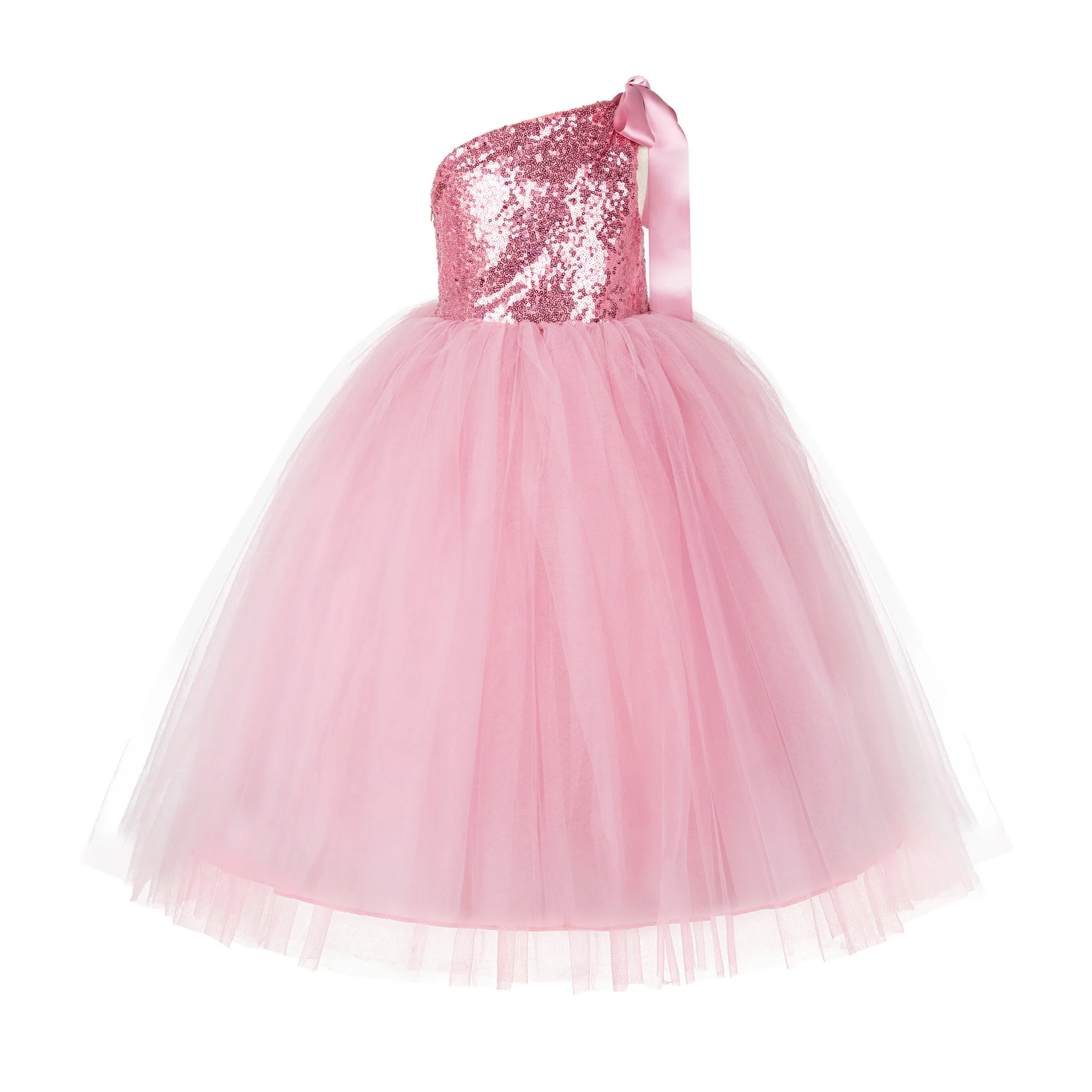 One-Shoulder Sequins Tutu Flower Girl Dress Junior Beauty Pageant Special Event Ballroom Gown 182(2)