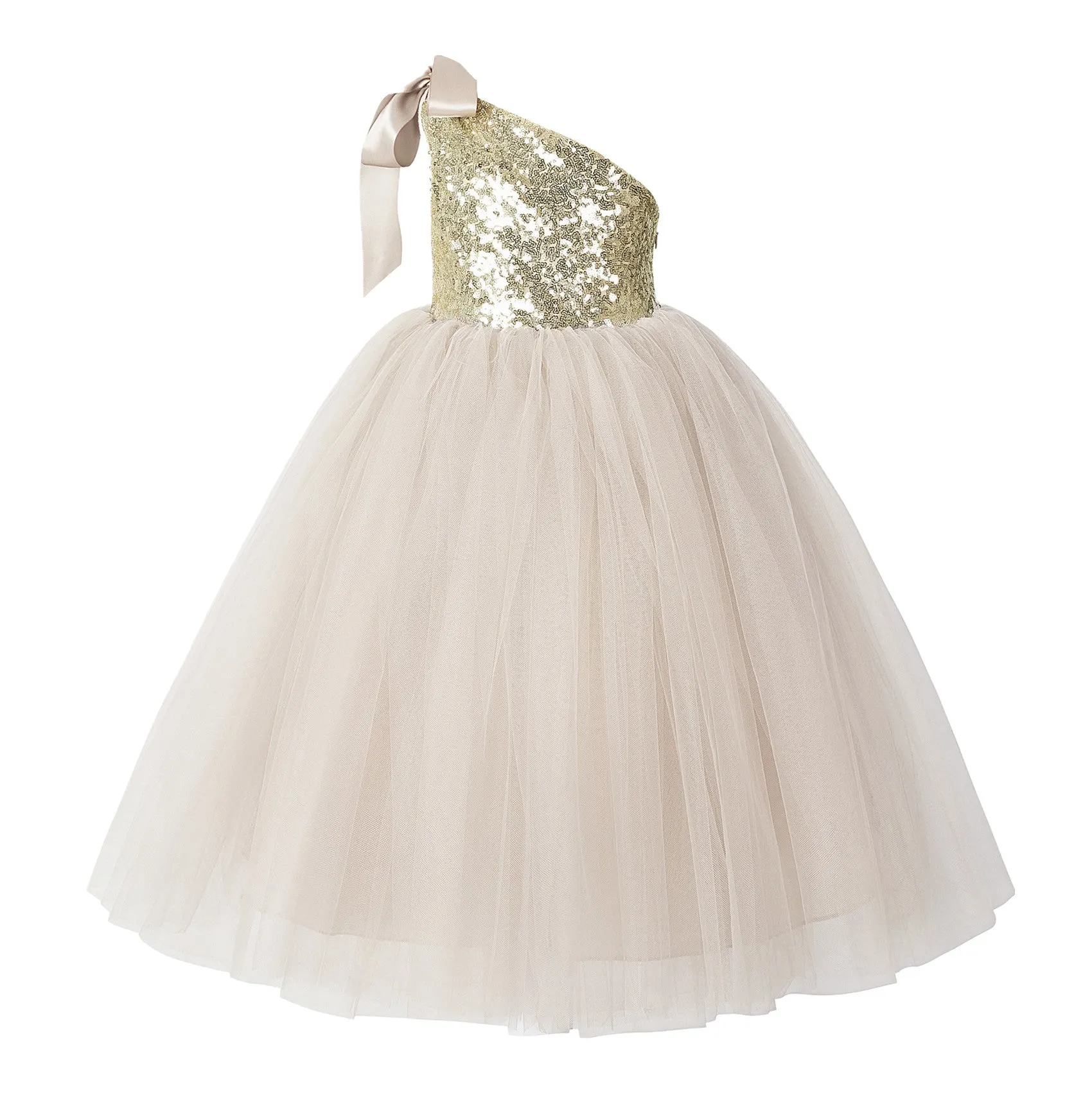 One-Shoulder Sequins Tutu Flower Girl Dress Junior Beauty Pageant Special Event Ballroom Gown 182(2)