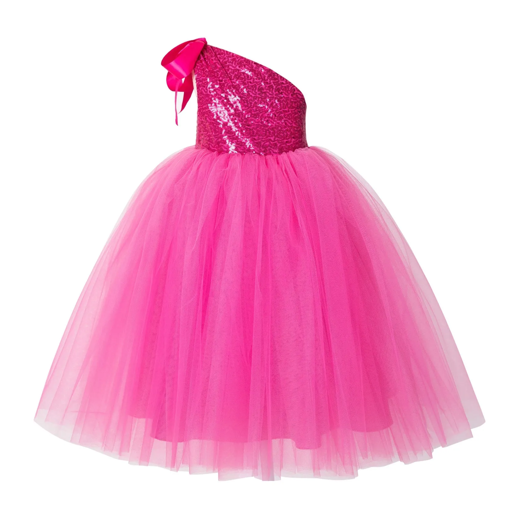 One-Shoulder Sequins Tutu Flower Girl Dress Junior Beauty Pageant Special Event Ballroom Gown 182(2)