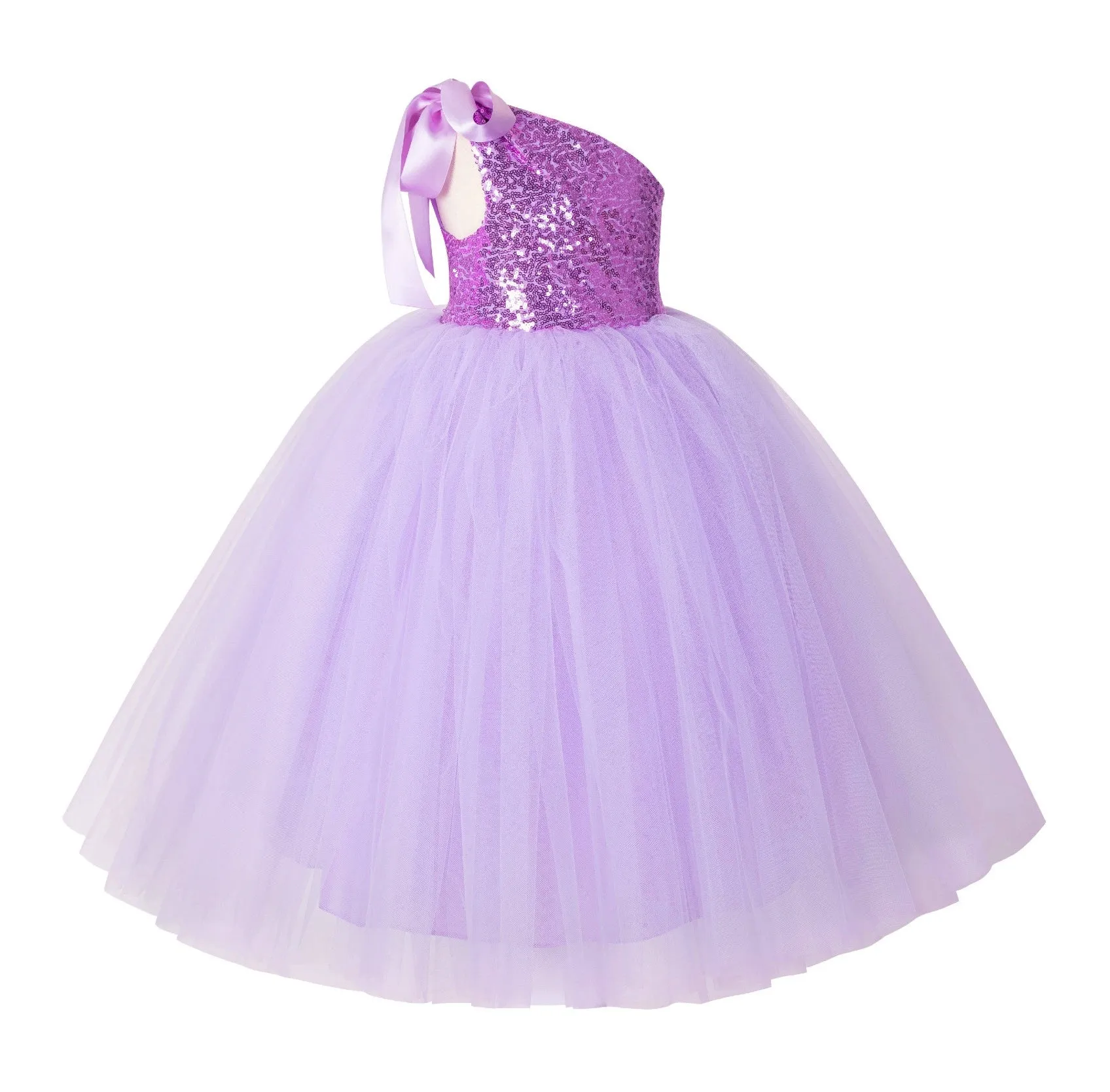 One-Shoulder Sequins Tutu Flower Girl Dress Junior Beauty Pageant Special Event Ballroom Gown 182(2)