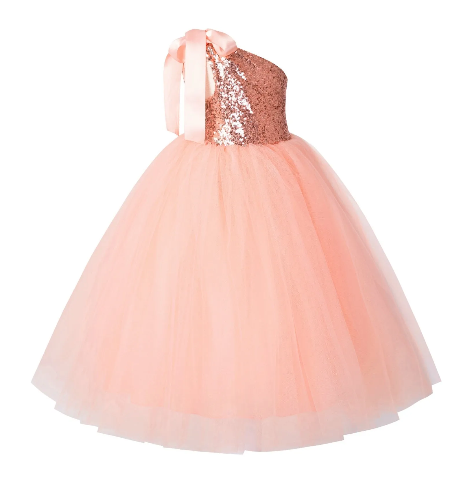 One-Shoulder Sequins Tutu Flower Girl Dress Junior Beauty Pageant Special Event Ballroom Gown 182(2)