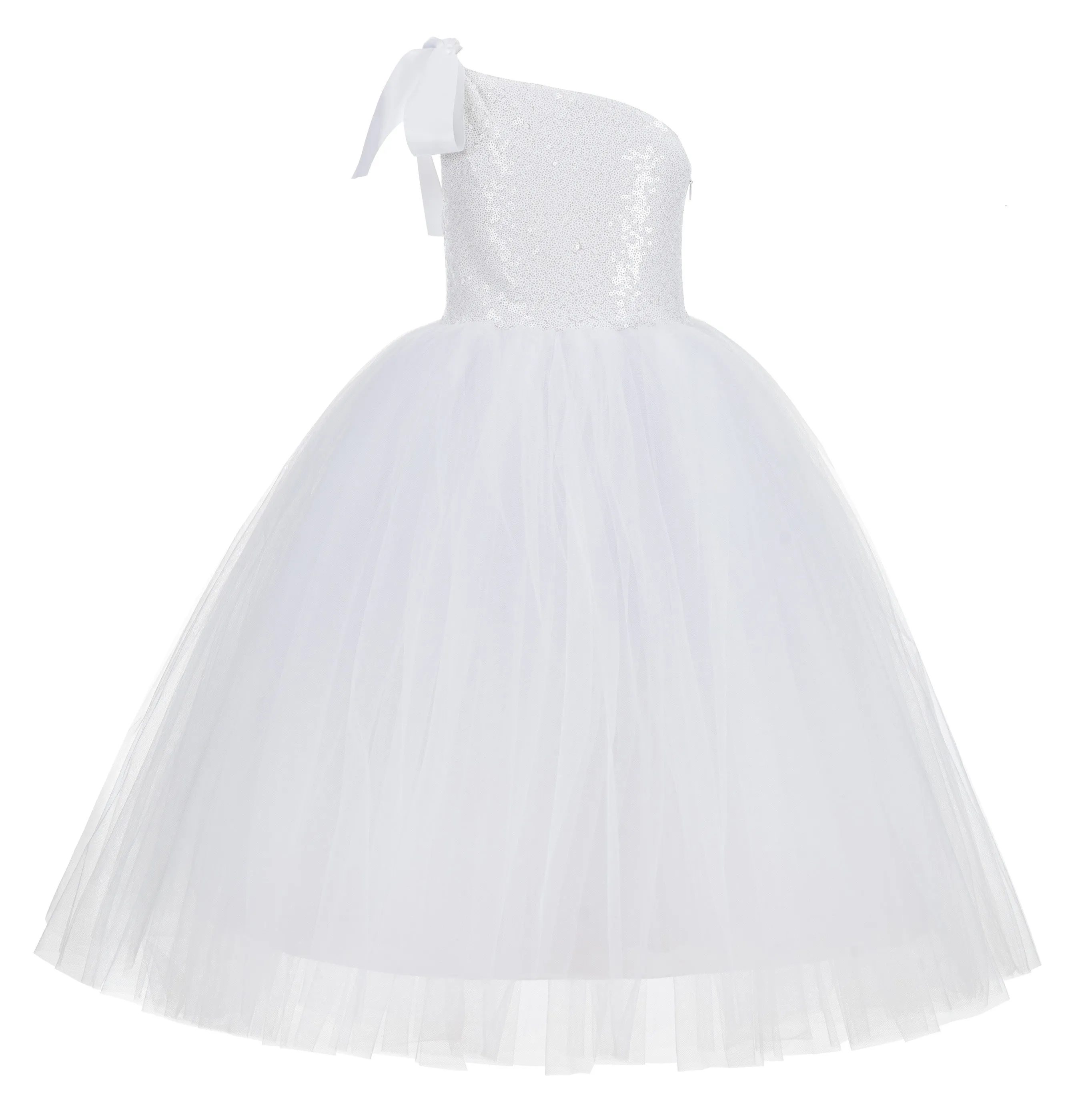 One-Shoulder Sequins Tutu Flower Girl Dress Junior Beauty Pageant Special Event Ballroom Gown 182(2)