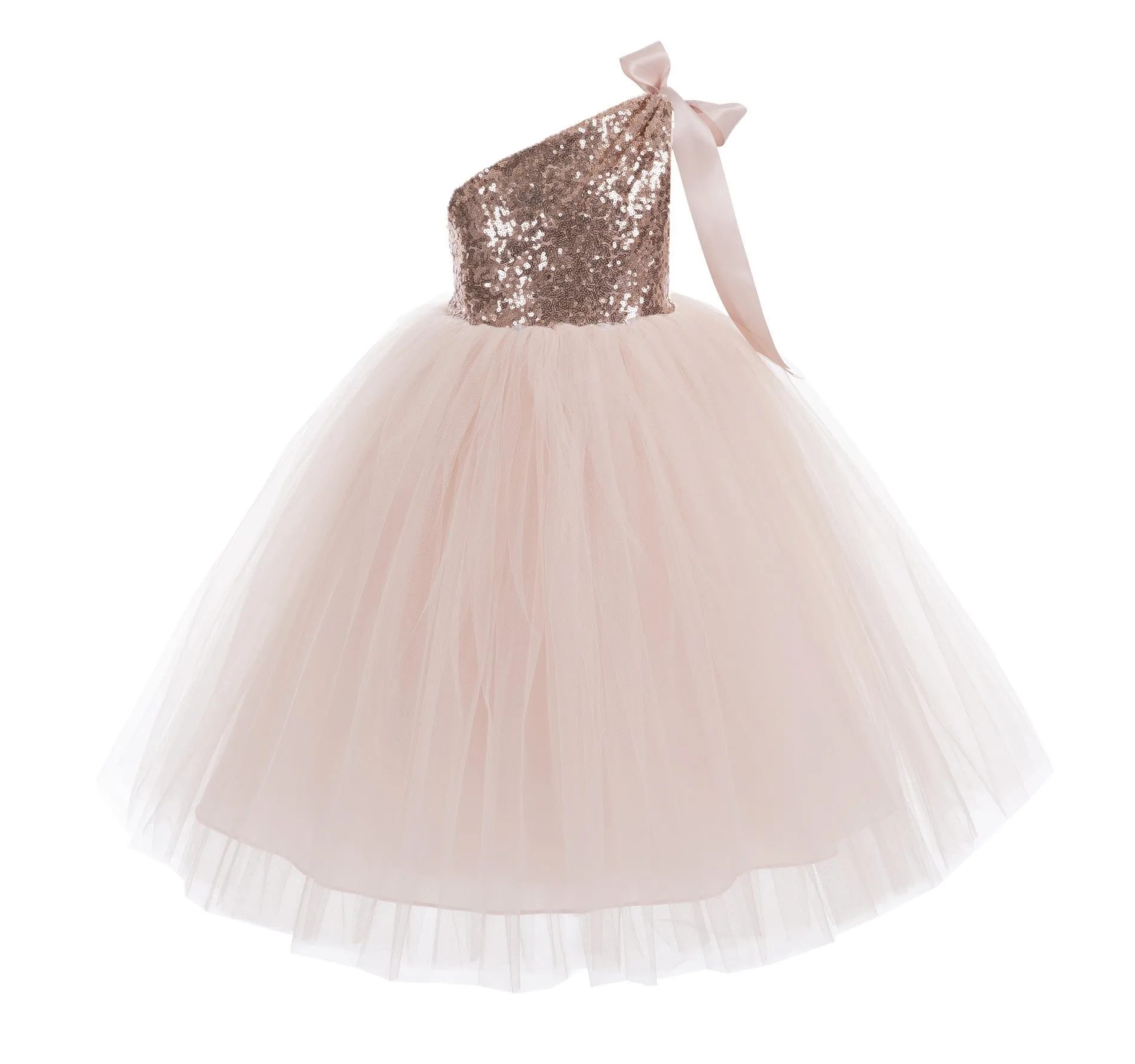 One-Shoulder Sequins Tutu Flower Girl Dress Junior Beauty Pageant Special Event Ballroom Gown 182(3)