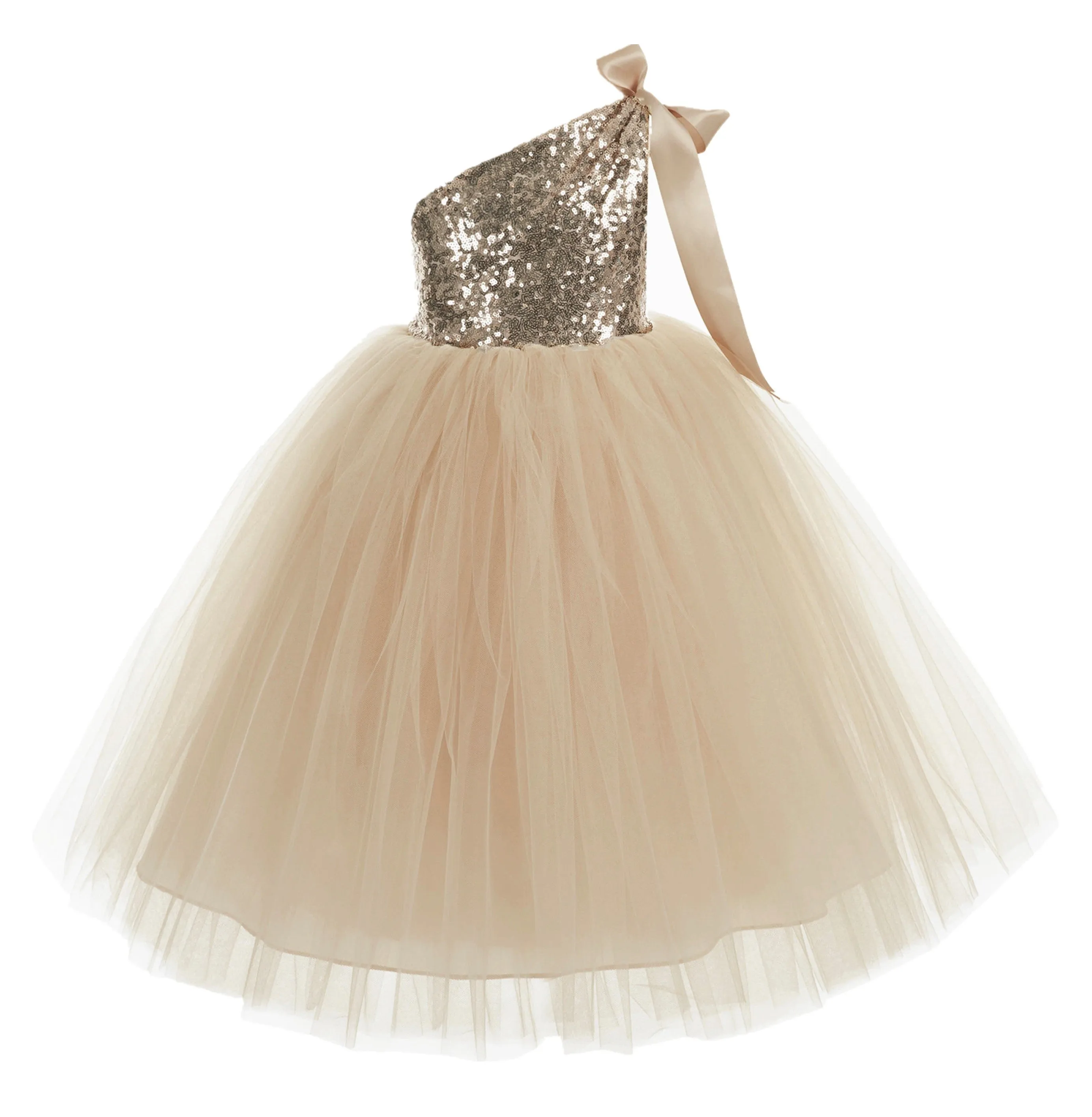 One-Shoulder Sequins Tutu Flower Girl Dress Junior Beauty Pageant Special Event Ballroom Gown 182(3)