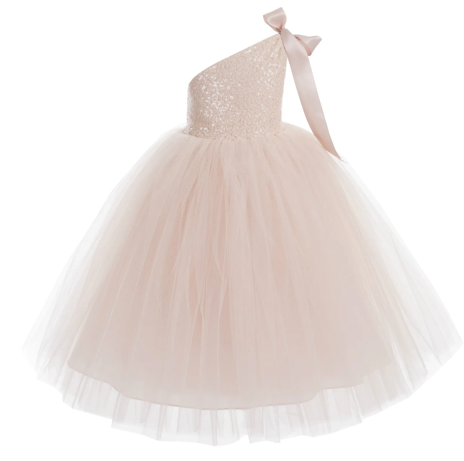 One-Shoulder Sequins Tutu Flower Girl Dress Junior Beauty Pageant Special Event Ballroom Gown 182(3)