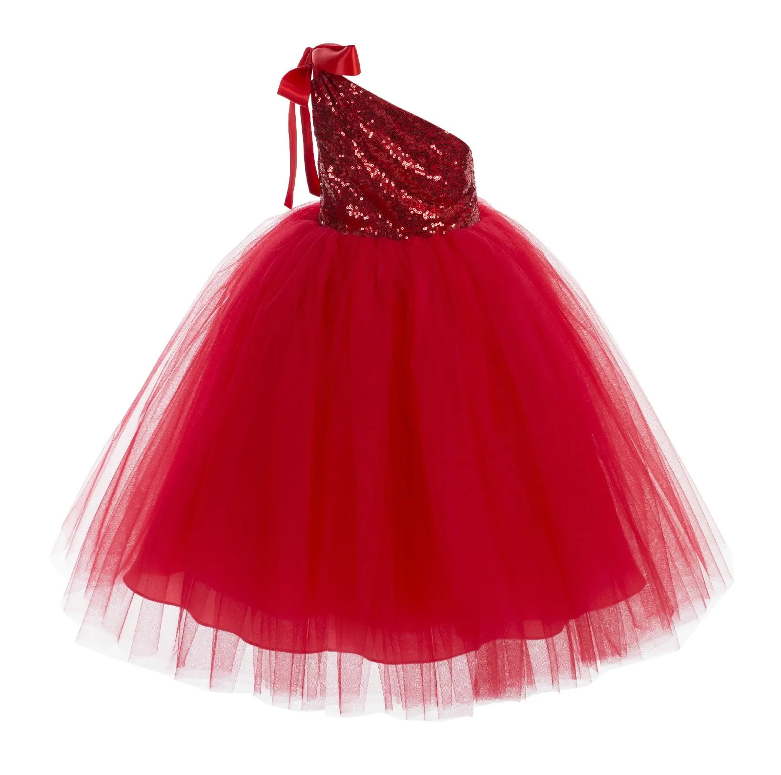 One-Shoulder Sequins Tutu Flower Girl Dress Junior Beauty Pageant Special Event Ballroom Gown 182(3)