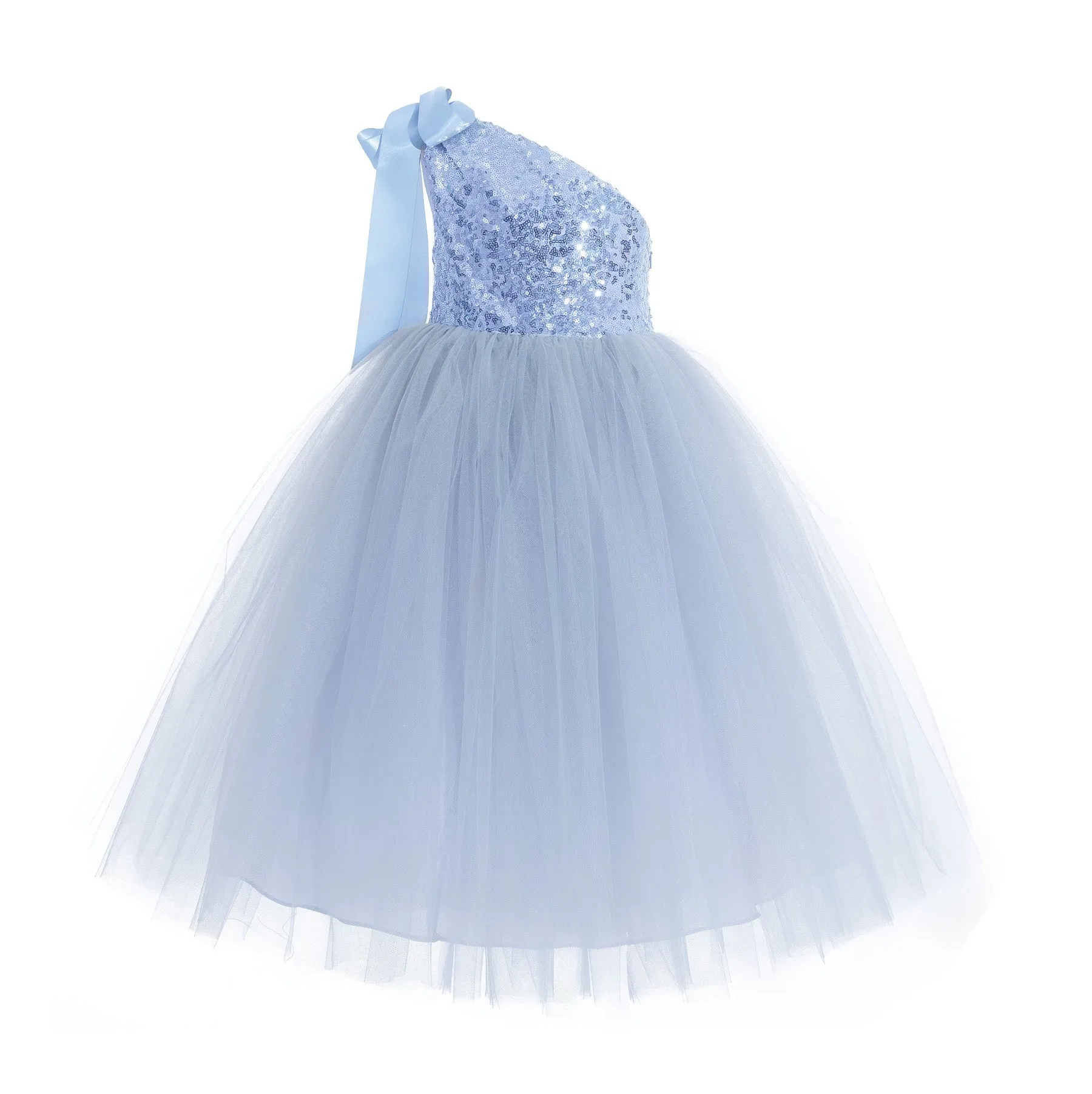 One-Shoulder Sequins Tutu Flower Girl Dress Junior Beauty Pageant Special Event Ballroom Gown 182(3)