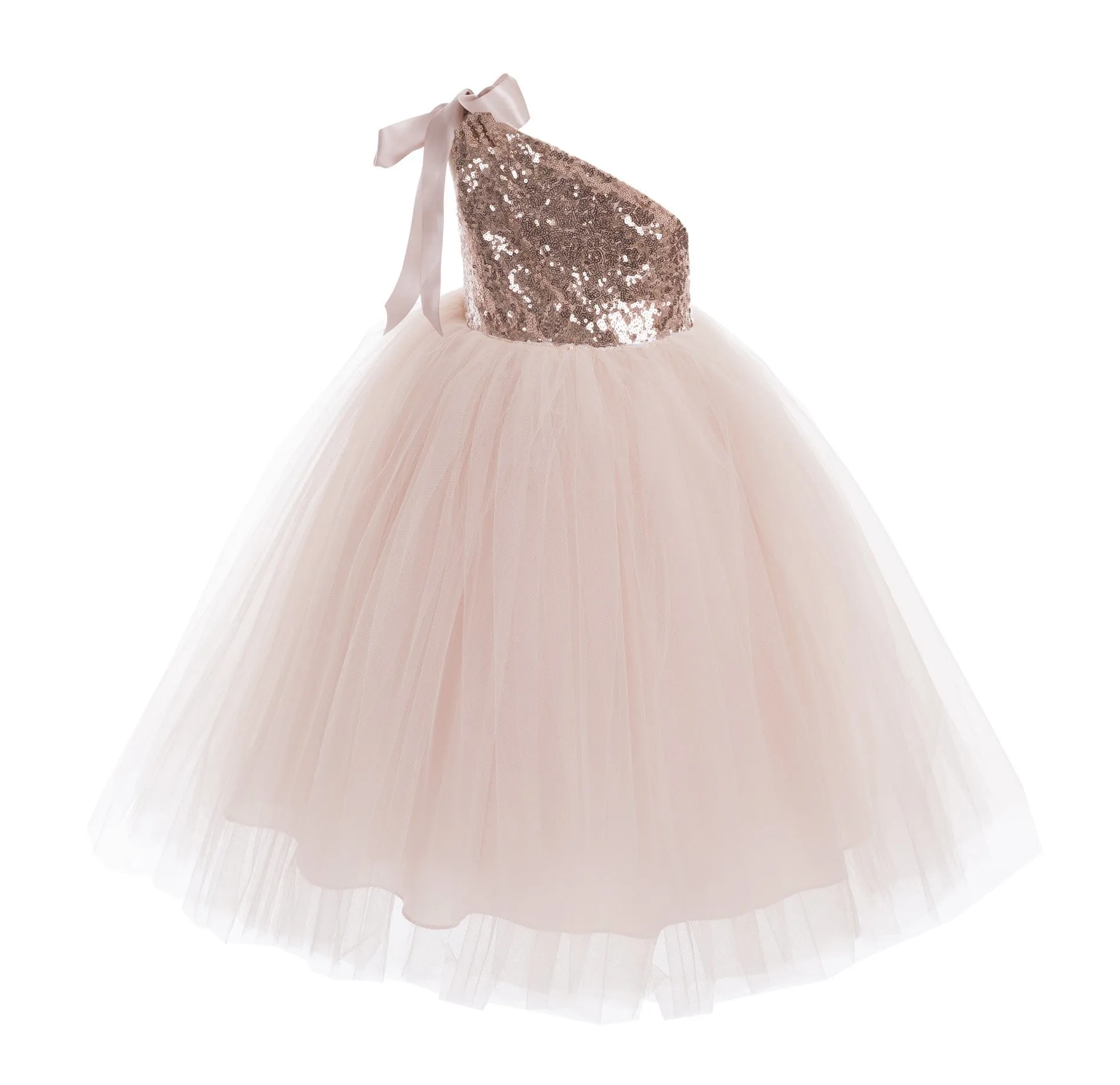 One-Shoulder Sequins Tutu Flower Girl Dress Junior Beauty Pageant Special Event Ballroom Gown 182(3)