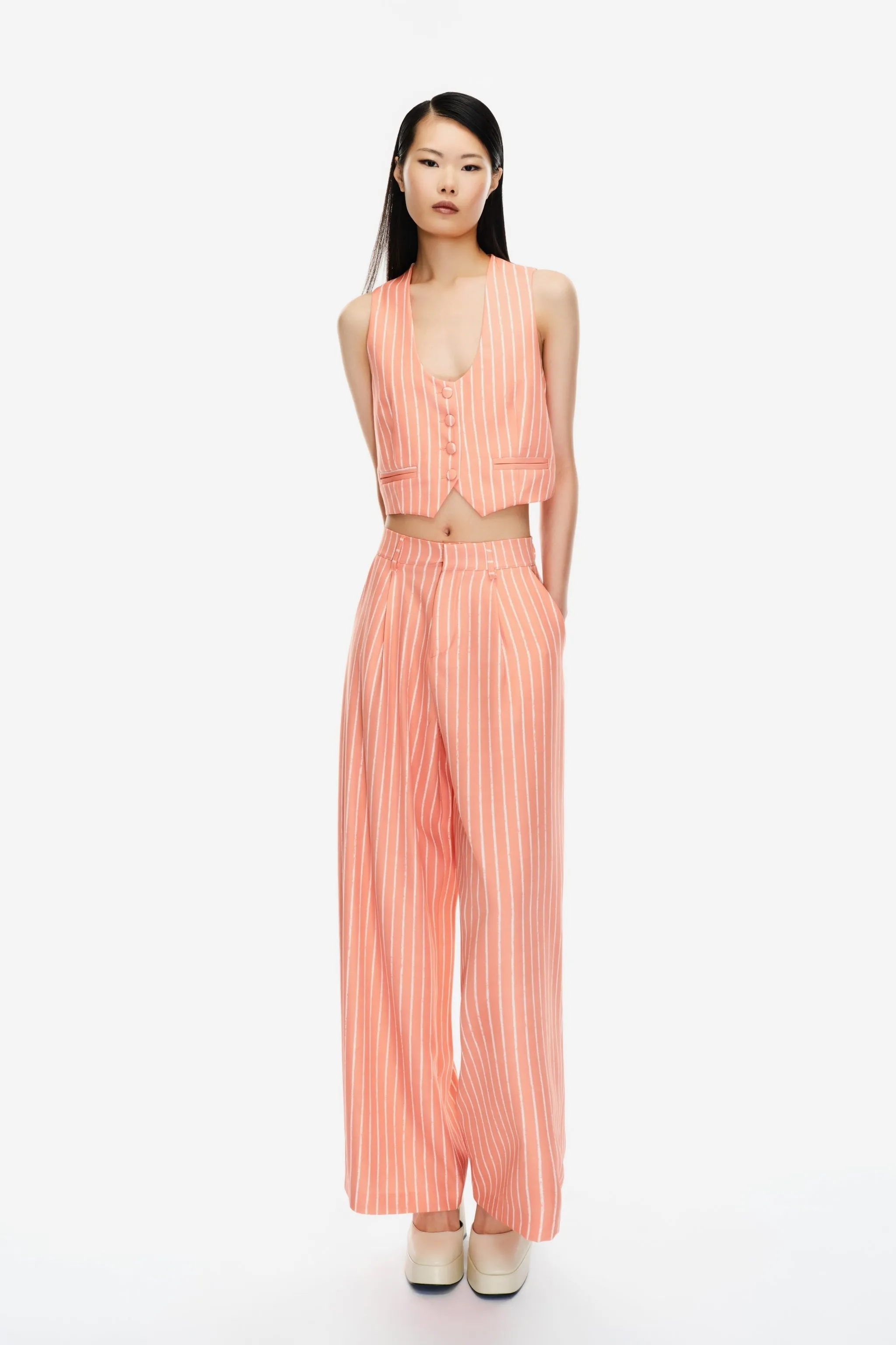 Online Collection Striped high-waisted trouser