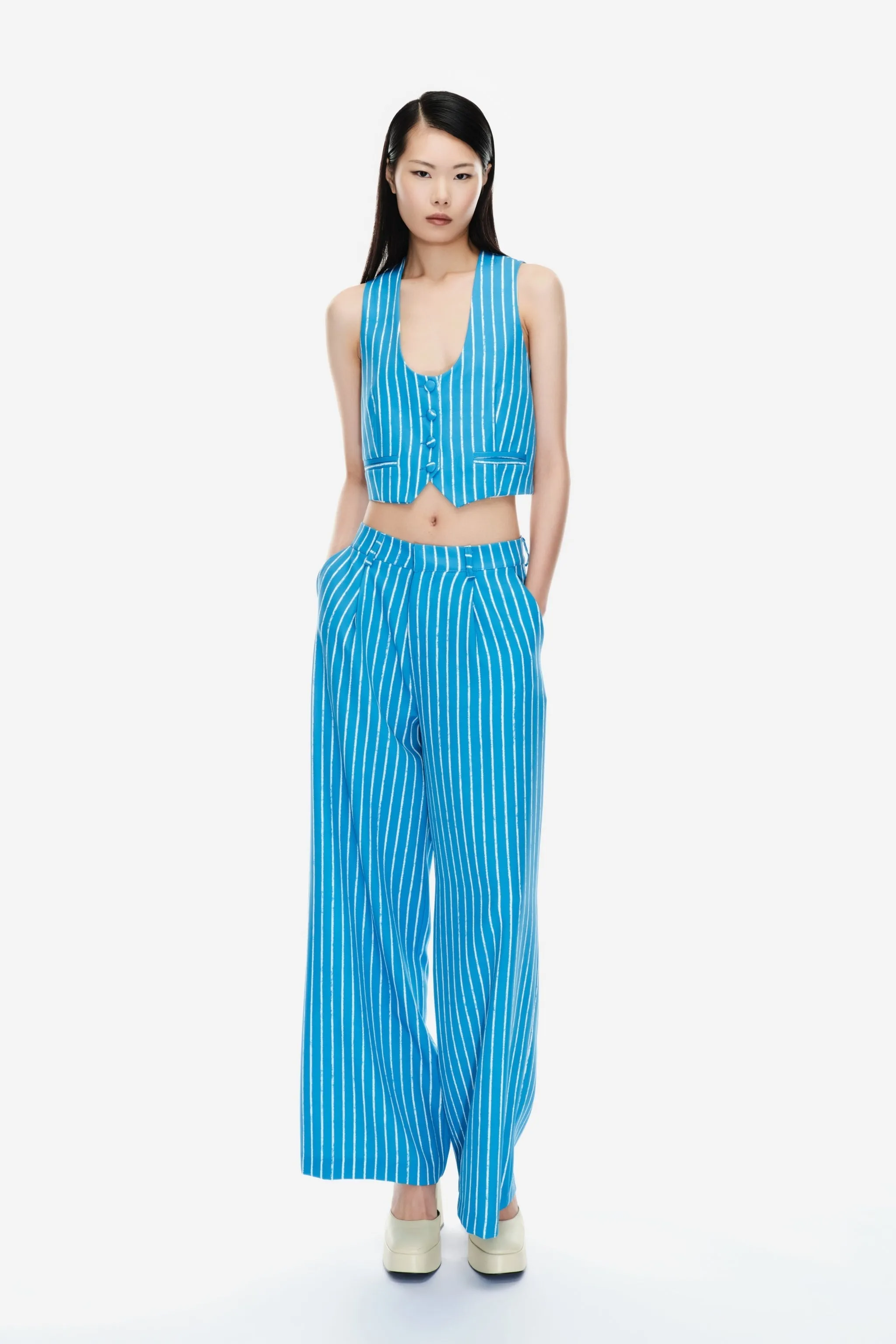 Online Collection Striped high-waisted trouser